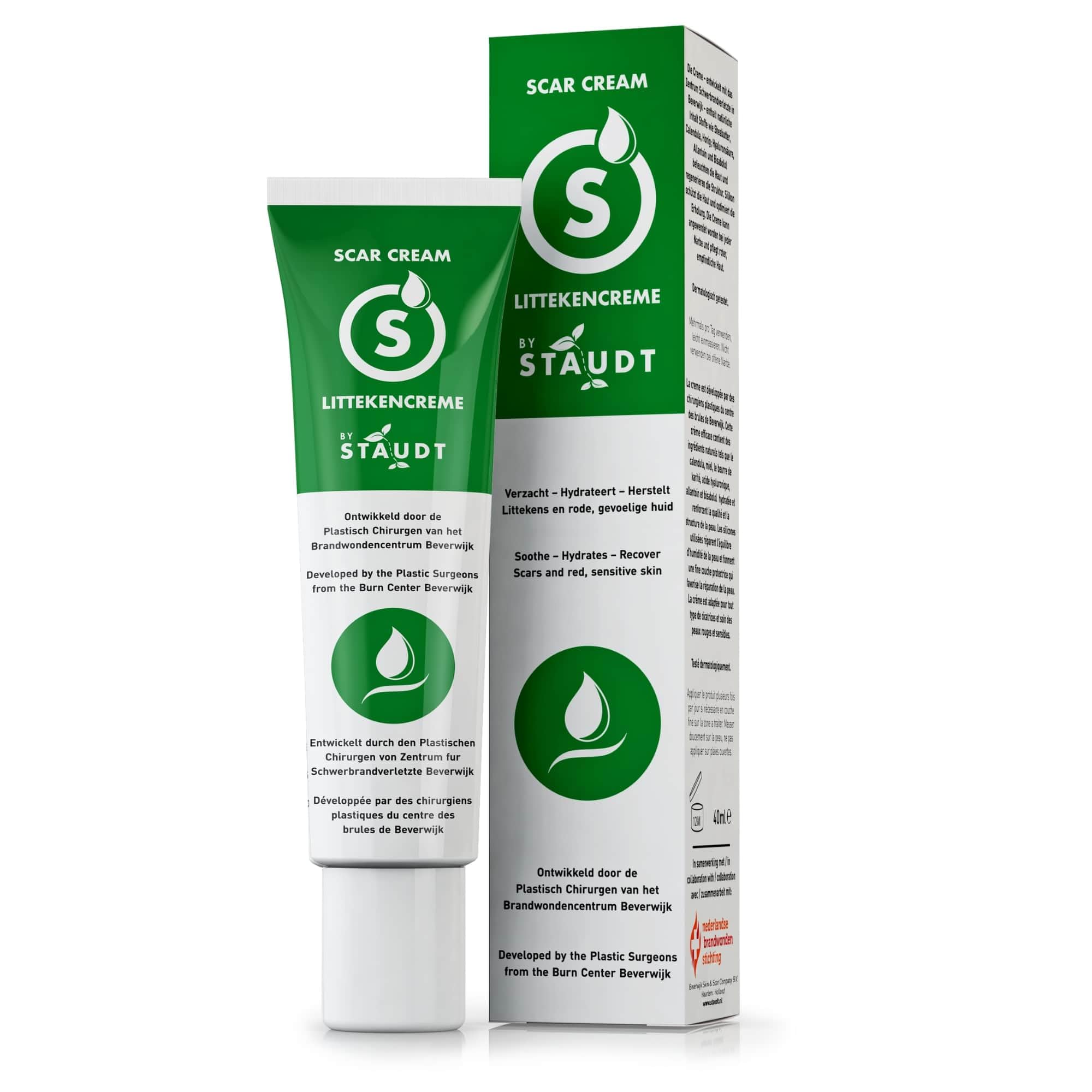 Staudt Premium Scar Cream - Formula with Vitamin E, Honey, Hyaluronic Acid & Silicone - Scar Treatment for Old & New Scars, Surgical, Rashes, Acne, Burns, C-Section, Stretch Marks, Eczema - 40ml