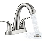 Ultimate Unicorn Brushed Nickel Bathroom Sink Faucet - 4 Inch Centerset Pull Down Vanity Faucets 3 Hole with Pop Up Drain - Two Handle Modern Washbasin Tap Set with Pull Out Sprayer for Rv Restroom