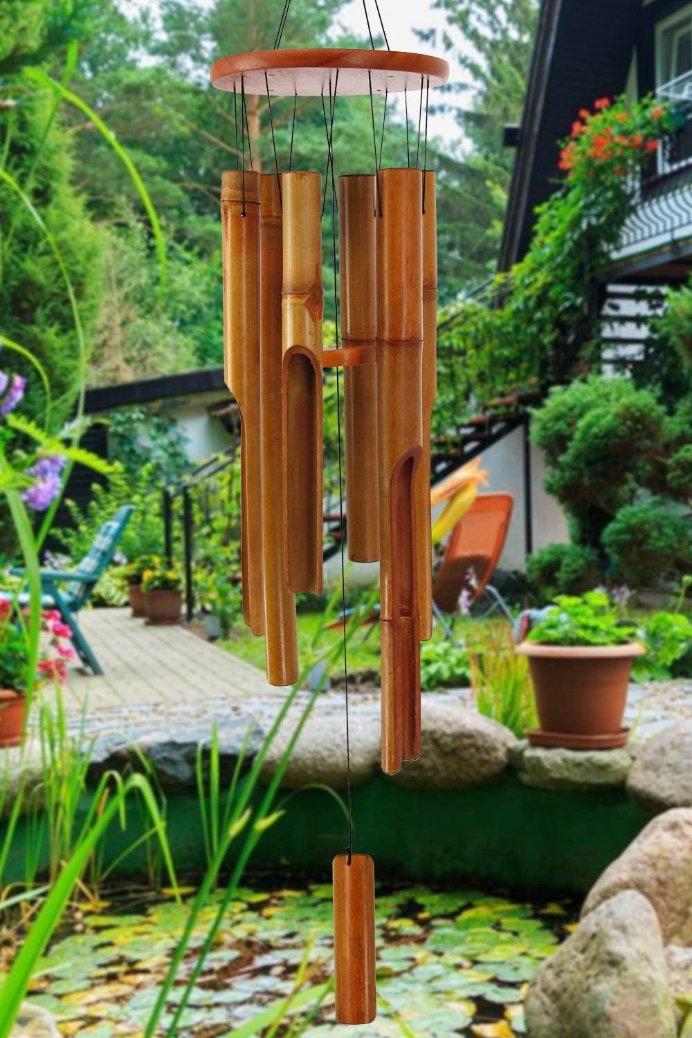 ASTARIN Bamboo Wind Chimes Outdoor, Wooden Wind Chimes for Outside with Melody Deep Tone, 38" Classic Zen Garden Windchime for Relaxation, Grace.Home Décor for Patio, Garden or Indoor : Garden & Outdoor