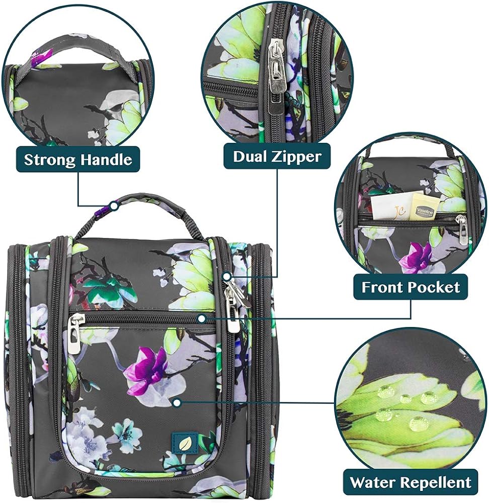 PAVILIA Hanging Travel Toiletry Bag Women Men | Hygiene Bag, Bathroom Toiletry Organizer Kit for Cosmetics, Makeup, Toiletries Accessories (Floral Grey): Clothing