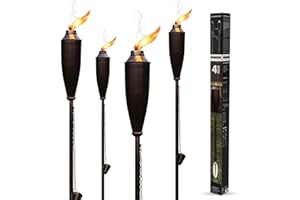 DECO WINDOW Garden Torches for Outside -Deco Home Pack of 4 Metal Garden Torches Citronella Oil for Outdoor Ambiance - Decorative and Functional Citronella Torches for Patio, Lawn, and Backyard- Bronze