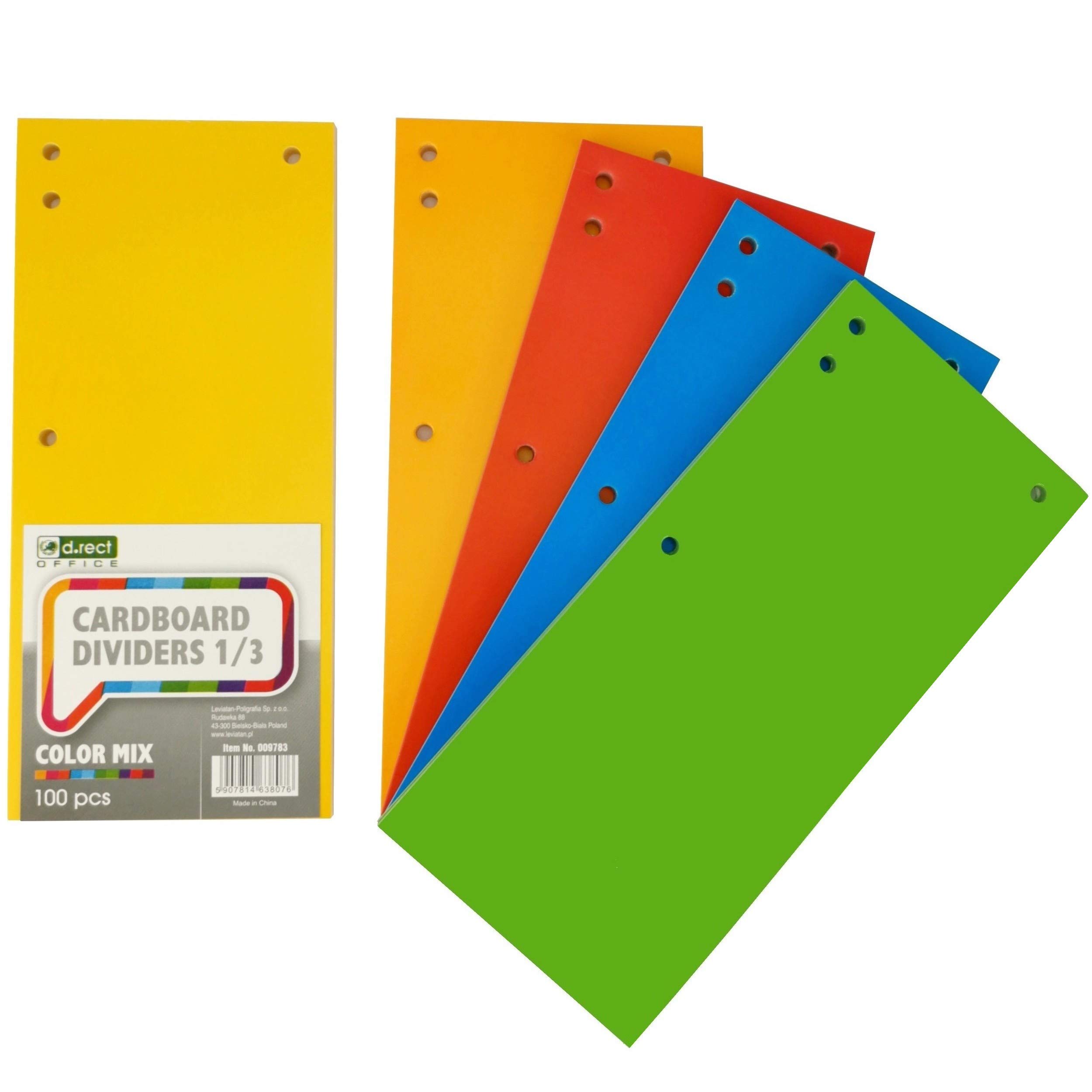 D.RECT Pack of 100 Cardboard Dividers, 11 x 24 cm, 5 Colours: 20 Pieces per Colour, 160 g/m²