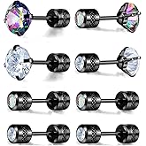 VOLUKA Titanium Earrings for Sensitive Ears, Pairs of Screw Back Hypoallergenic Surgical Grade Titanium Cubic Zirconia Stud Earrings for Women Men