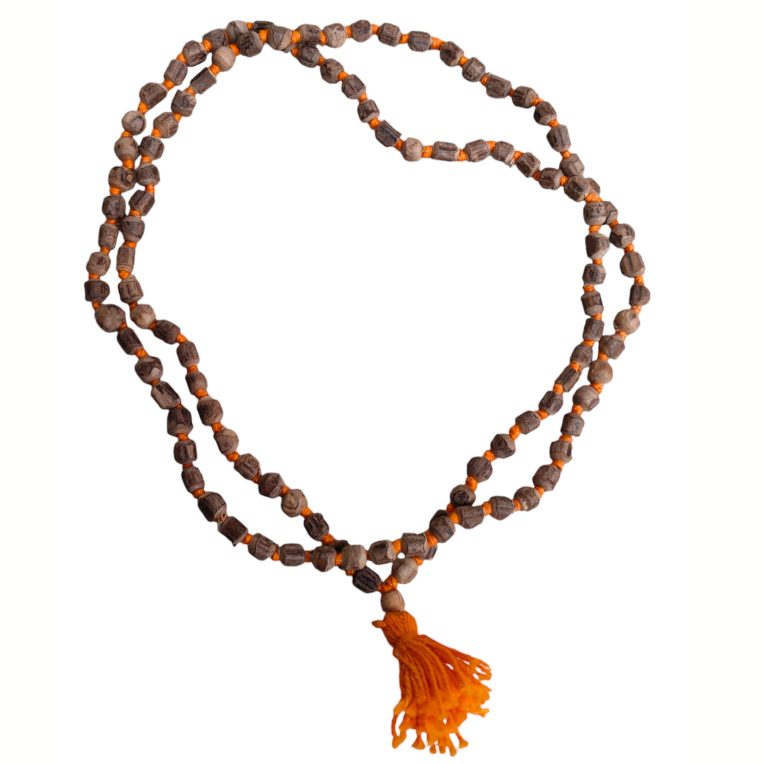 TULSI Holy Basil JAPA MALA 108+1 Beads with Gomukhi Japa Bag- Superior Grade Tulsi Wood Beads Prayer Necklace. Blessed & Energized Hindu Tibetan Buddhist Prayer Karma Beads SUBHA Rosary Tulsi Mala
