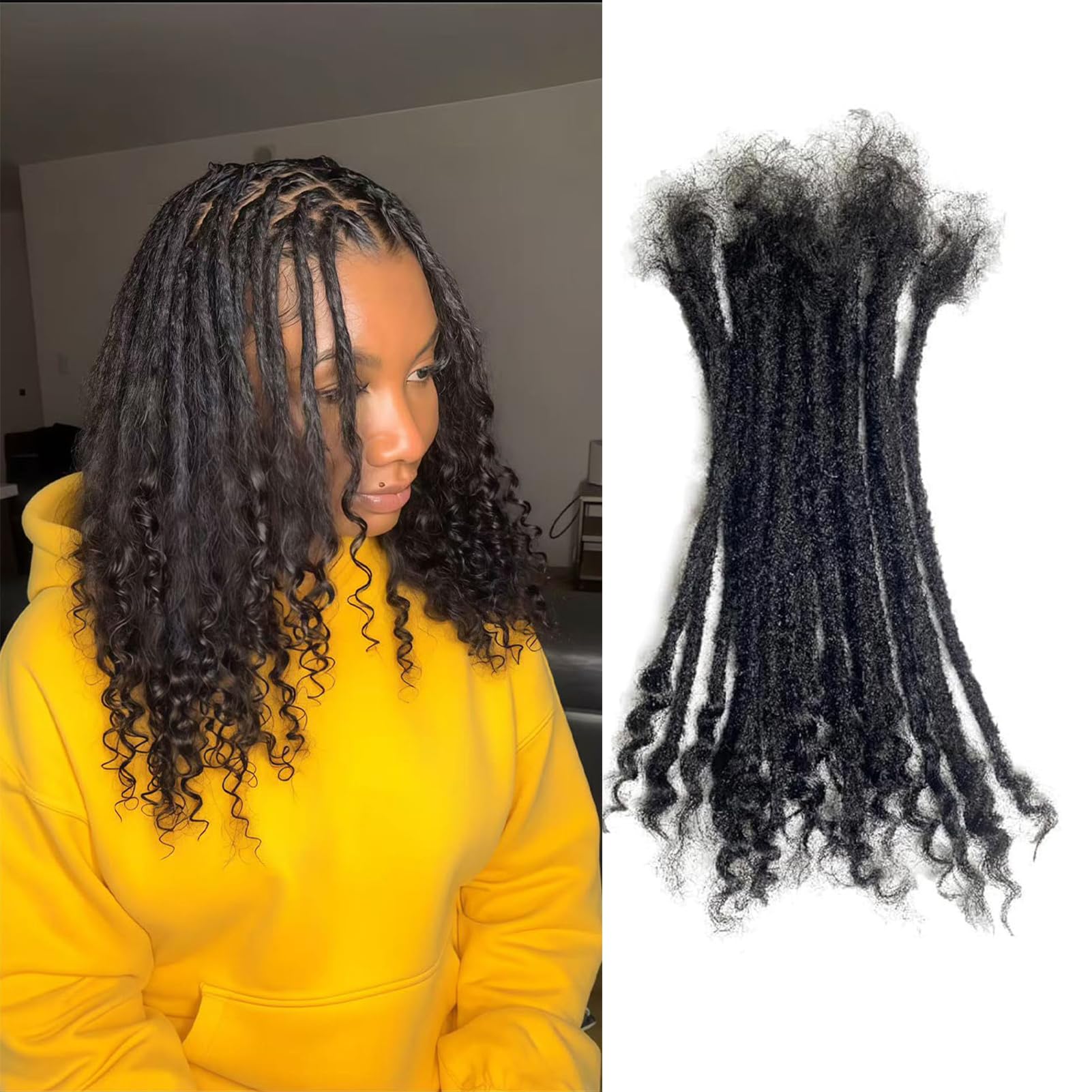Photo 1 of 10 inch 30 Strands Loc Extensions Human Hair Curly Ends,0.4cm Width 100% Human Hair Dreadlock Extensions for Men/Women, Can be Dyed Soft Dreads Extensions