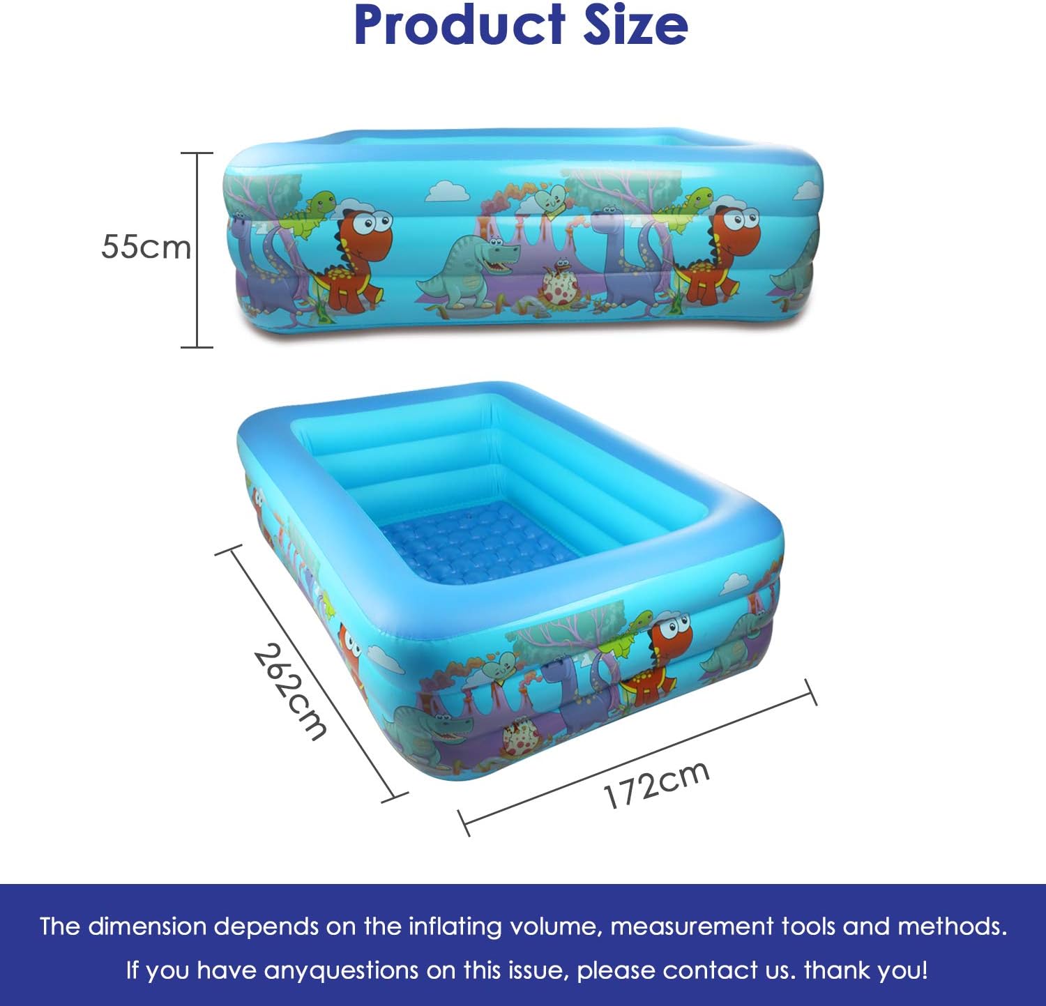 Baignoire Gonflable Bebe Adulte Avec 3 Couches Bassins Pour Enfants Easysmx Piscine Gonflable Familiale 262 X 172 X 55 Cm Piscine Gonflable Rectangulaire Avec Motif De Dinosaure Dessin Anime Mignon Piscines Et