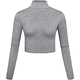 Kindcall Lightweight Mock Turtleneck Crop Tops Long Sleeve Casual Base Layer for Women