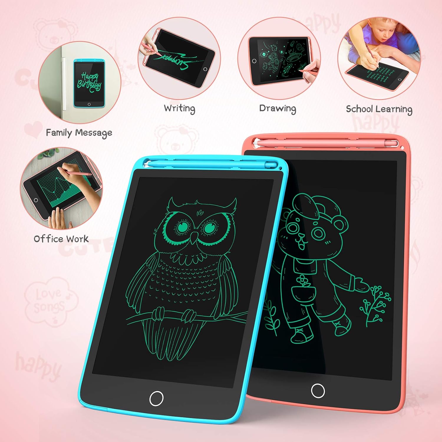 TECBOSS LCD Writing Tablet, 2 Pack Electronic Writing Drawing Board Pad Erasable, Kids Doodle Board Educational Toys Gifts for 3-6 Years Old Boys and Girls, 8.5 Inch (Blue and Pink): Computers & Accessories