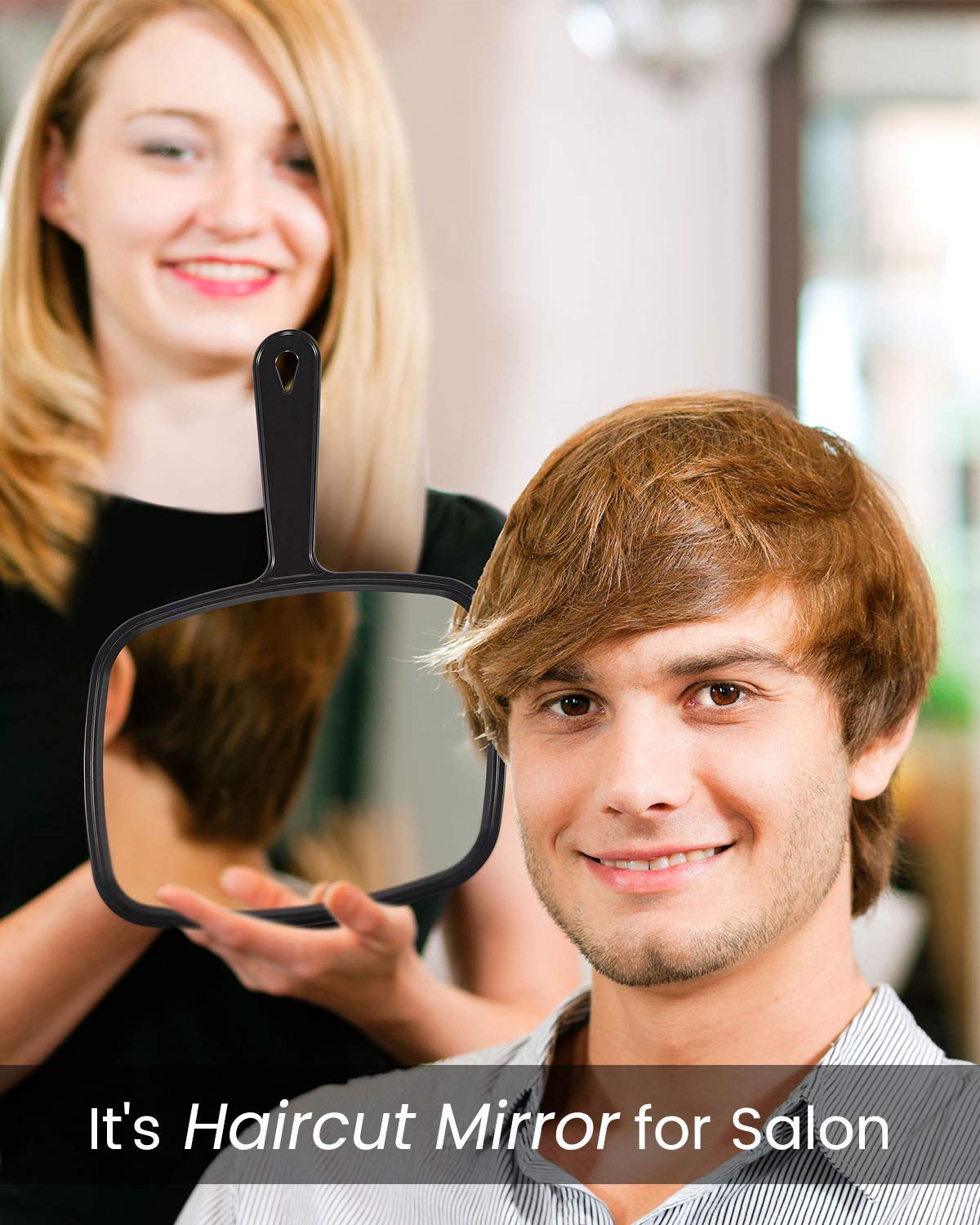 Gladmart Hand Mirror Salon Barber Hairdressing Handheld Mirror with Handle(Square Black): Beauty