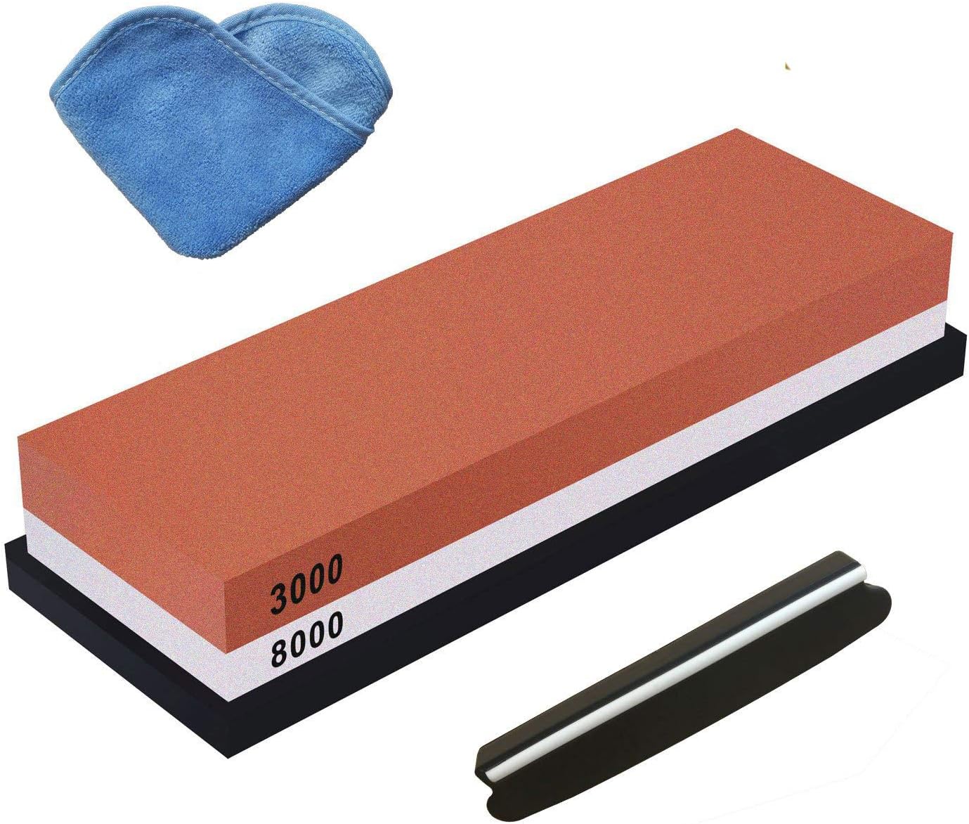Whetstone,TENINE Sharpening Stone Corundum Two Sided 3000/8000 Knife Sharpener Waterstone with Slip-Resistant Rubber Holder for Kitchen, Outdoor Survival and DIY Projects (3000/8000)