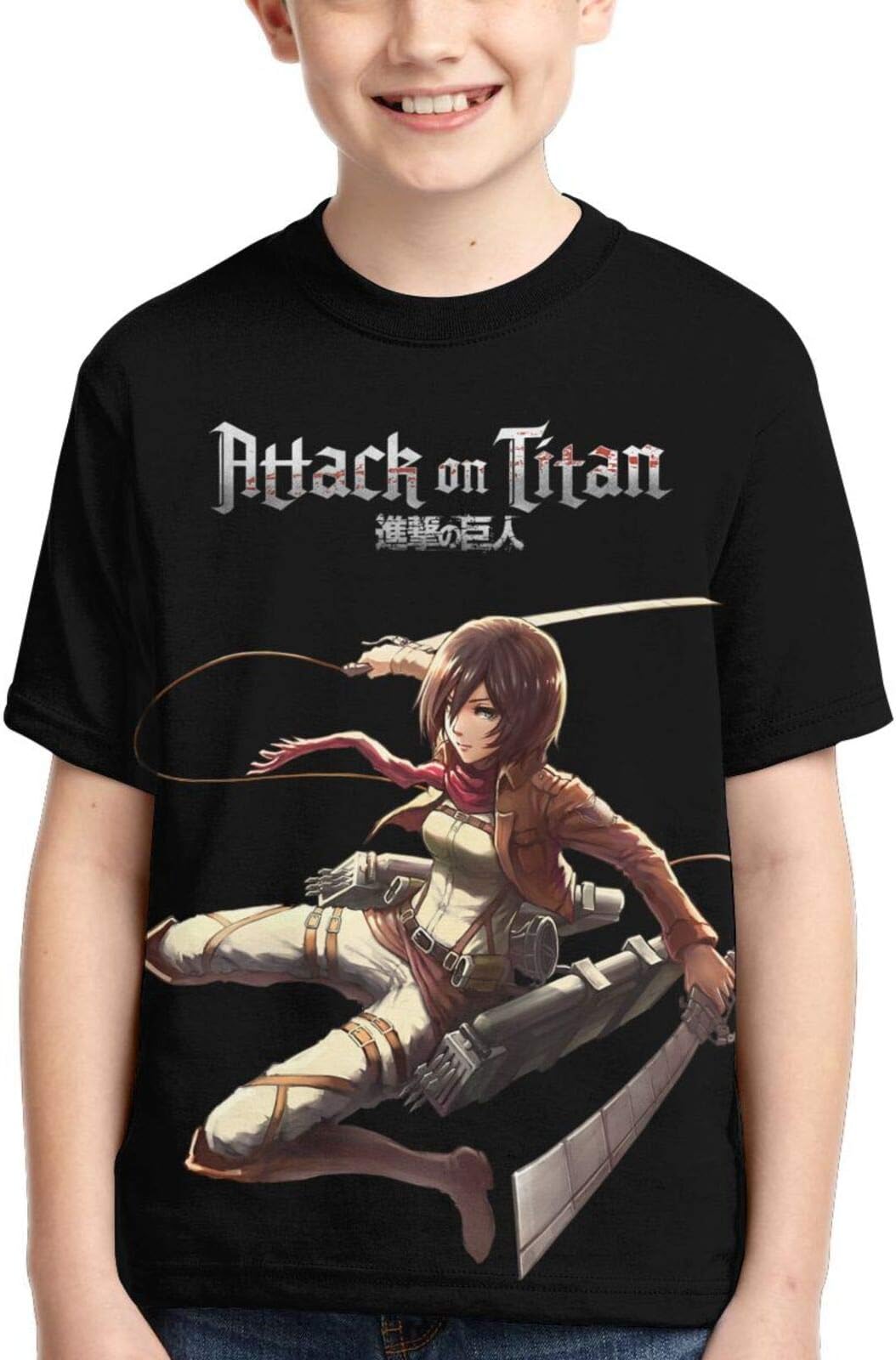 Adolescent Round Neck Cool T Shirt Attack On Titan Mikasa Ackerman Long Sleeve Cool Tees Boy Girl T Shirt Black