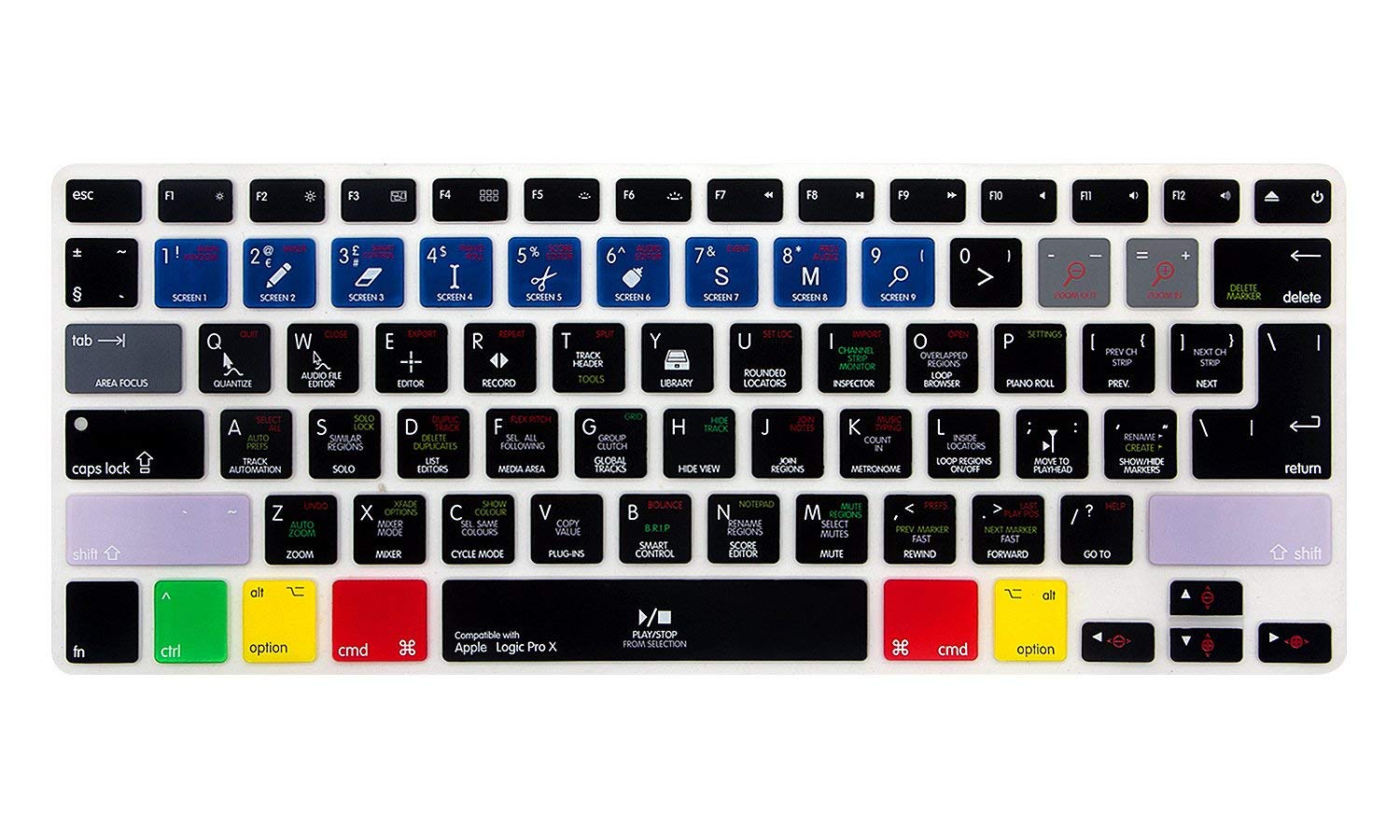 XHLWZR EU/UK/US Silicone Logic Pro X Shortcuts Hotkey Keyboard Cover for MacBook Pro 13" 15" 17" (2015 or Older Version),for MacBook Air 13" A1369/A1466,US and EU Layout Protective Skin