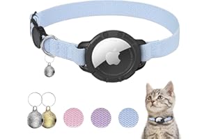 SUCEGI AirTag Cat Collars, Stretchy Collar with Apple AirTag Holder and Bell, Breakaway Ultra Design Elastic GPS Tracking Collars for Cats and Puppies, (7.5-12.5 Inch), Blue