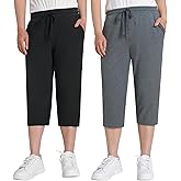 Weintee Women's Petite Cotton Capri Pants with Pockets 2 Pack