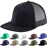 Flat Bill Snapback Mesh Hats | Fits OSFM & XXL Big Head | Blank Solid Color Adjustable Trucker Hat for Men