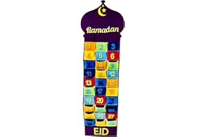 EMART4U Ramadan & Eid Countdown Calendar for Kids - Islamic Festive Home Décor, Ramadan Mubarak Advent Calendar + 10 Free Balloons (Purple_Pkt)
