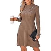 CUPSHE Women's Mini Dresses Round Neck Long Sleeve Textured Button Knit A Line Short Casual Fall Dresses