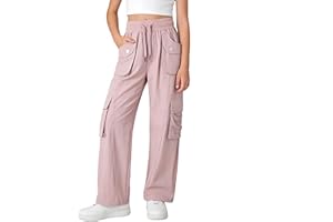 Rolanko Girls Outdoor Cargo Pants Waterproof Hiking Pants with Pockets, Lightweight Quick Dry Joggers for School Travel 8-14Y