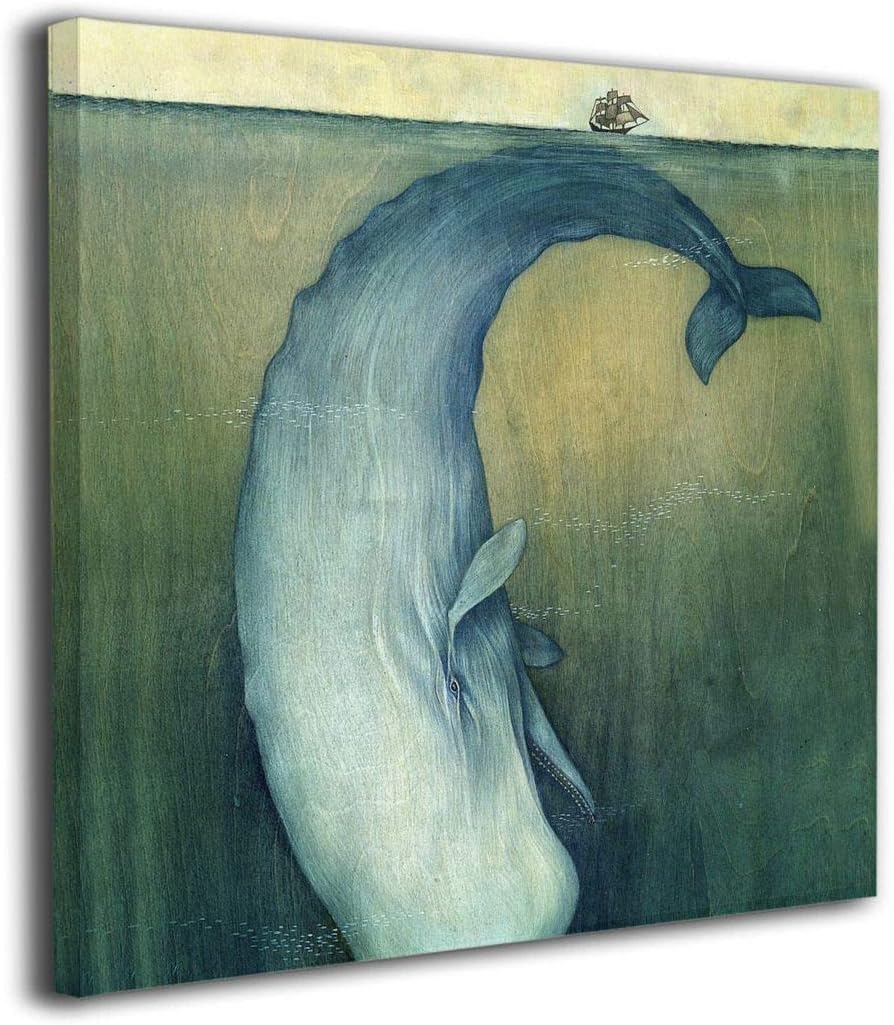SRuhqu Canvas Wall Art Prints 20"x20" Nautical Sperm Whale Animal Sailboat Marine-Picture Paintings Modern Decorative Giclee Artwork Wall Decor-Wood Frame Gallery Stretched