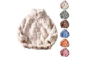 Aymnlox Girls Fleece Jacket Cute Plaid Sherpa Coat Outerwear Warm Soft Cozy Zip Up Mock Neck Winter Furry Jackets 2-13 Years