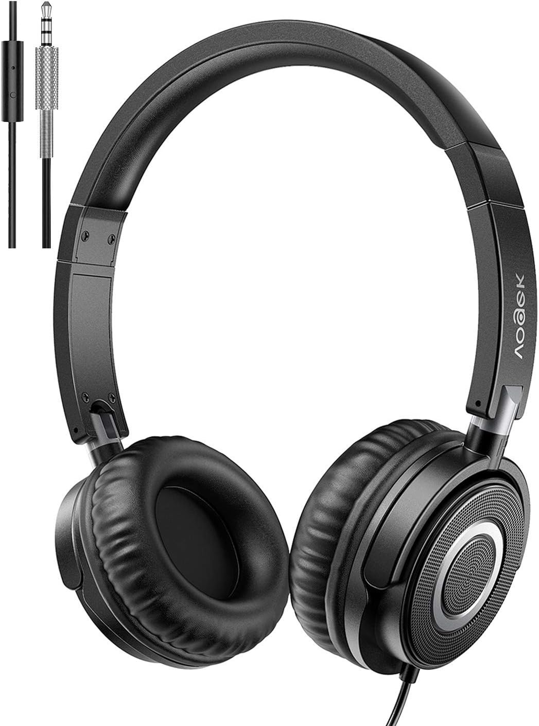 VOGEK On Ear Headphones with Mic, Lightweight Portable Fold-Flat Stereo Bass Headphones with 1.5M Tangle Free Cord and Microphone-Black: Electronics