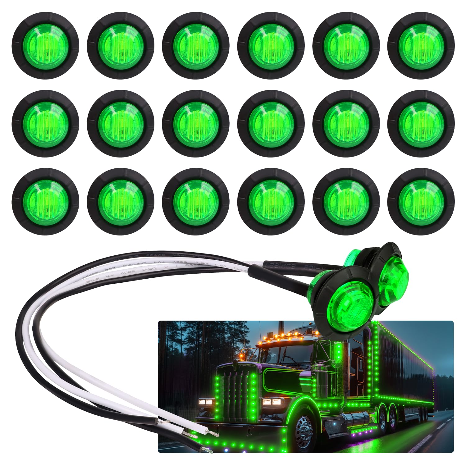 TMH 20 Pcs 3/4 Inch Round Green LED Small Bullet