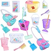 22 Pieces Miniature Bucket Doll Housework Cleaning Supplies Mini Dollhouse Accessories Mop Dustpan, Brush, Broom, Bucket Dollhouse Furniture Decoration Accessories for Dolls Pretend Play, Random Color