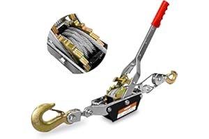 KITUYOTO Come Along Winch Tool 2T, 10FT 2 Gear Come Along Power Ratchet Puller Tool with Cable 2 Hooks, Cable Winch Puller for Construction, Moving, Securing, Automotive