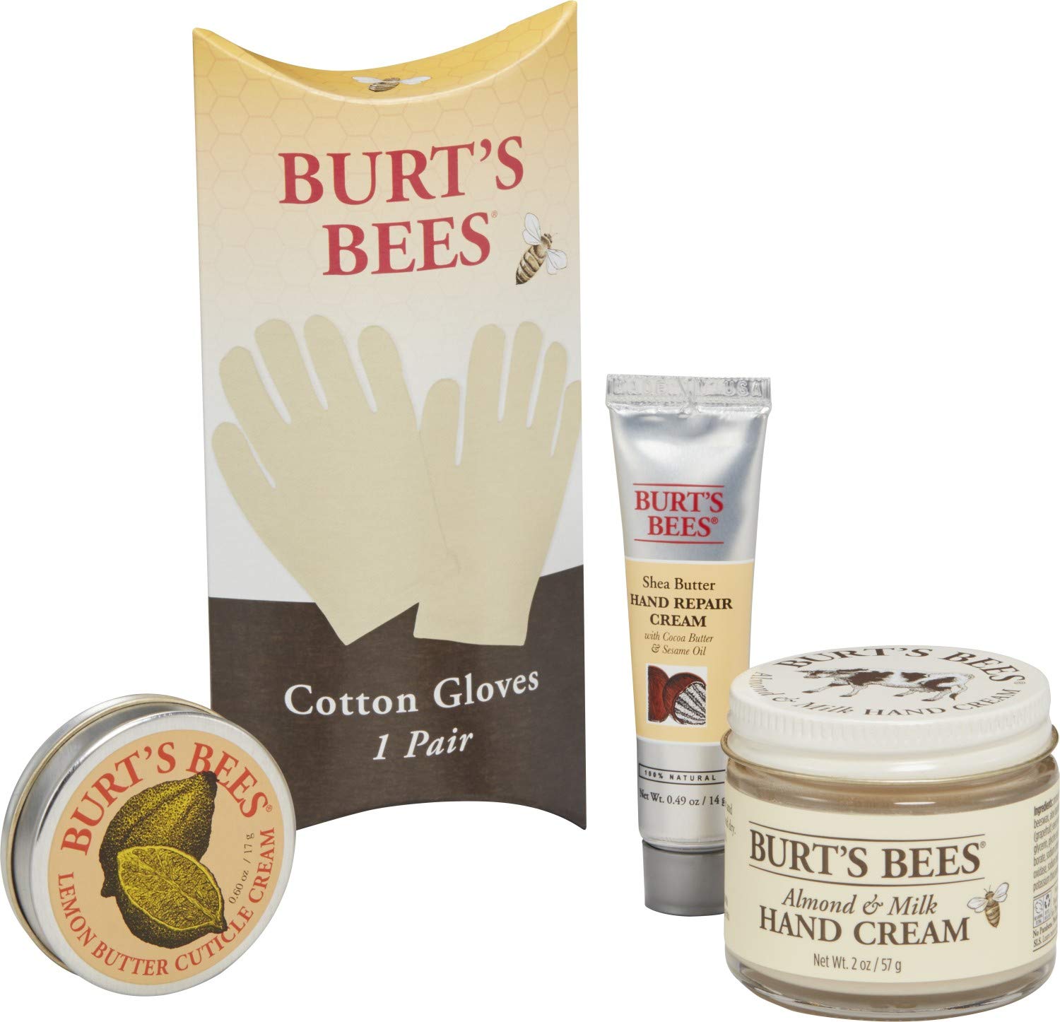 Burt's Bees Hand Repair Gift Set, 3 Hand Creams plus Gloves Almond Milk Hand Cream, Lemon Butter Cuticle Cream, Shea Butter Hand Repair Cream : Hand And Nail Care Products : Beauty