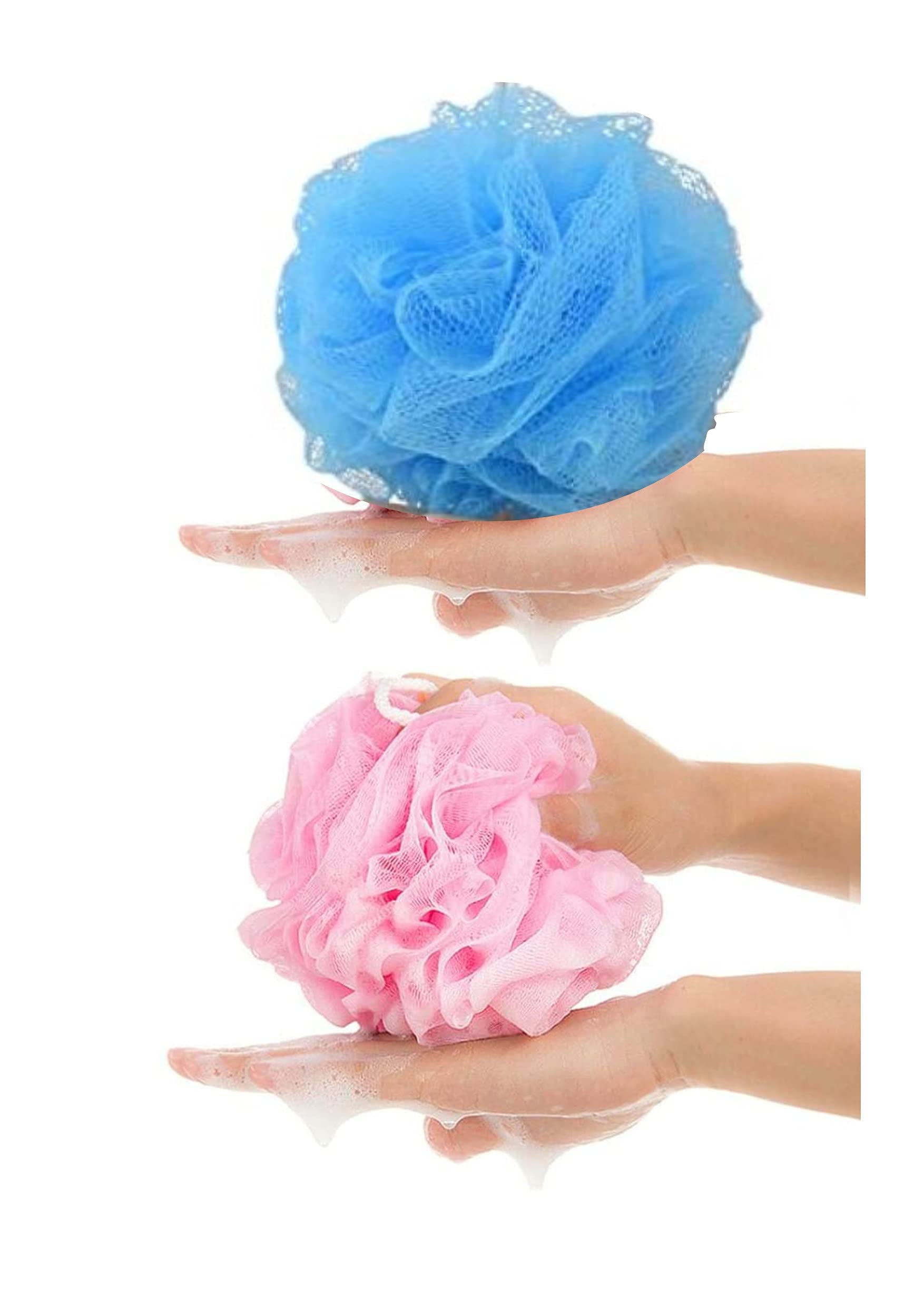 2-Pack Bath Puff Soft Bath Lily Extra-Dense Shower Ball Loofah Sponge Body Exfoliate Pouf - Pink and Blue
