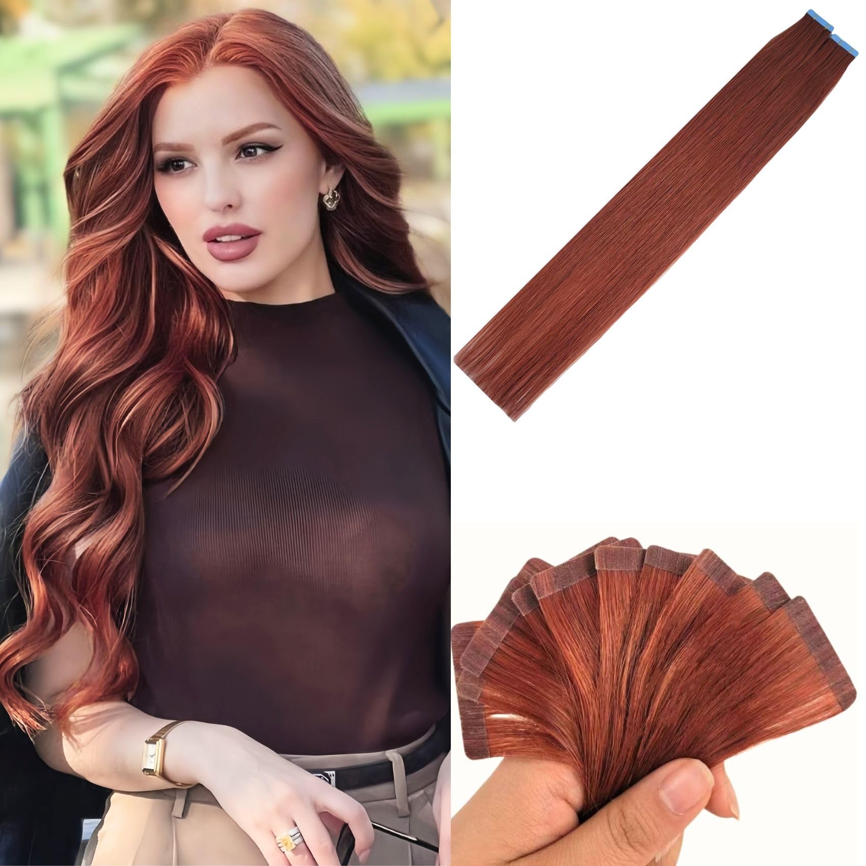 Photo 1 of Invisible Copper Tape in Hair Extensions Human Hair 24 Inch Long Tape in Human Hair Extensions for Girls