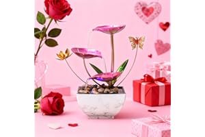 Pink Tabletop Water Fountain, USB Desktop Sleep Waterfall, Women Office Decor, Zen Garden for Desk
