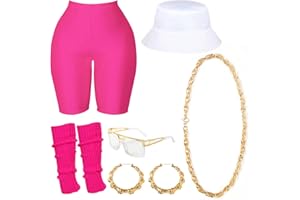 GMTCHLF 80s/90s Outfit Bucket Hat Gold Chain Bamboo Earrings Rapper glasses Elastic Pants Legwarmers Costume Accessories