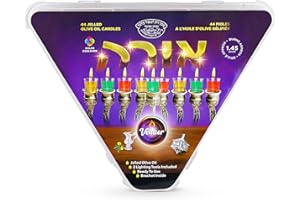 SHALHEVET LIGHT Vehaer 44 Prefilled Cups, Hanukkah, Chanukah Olive Oil, Ready to Use, Fits Most Menorah (Colored Gelled Small)