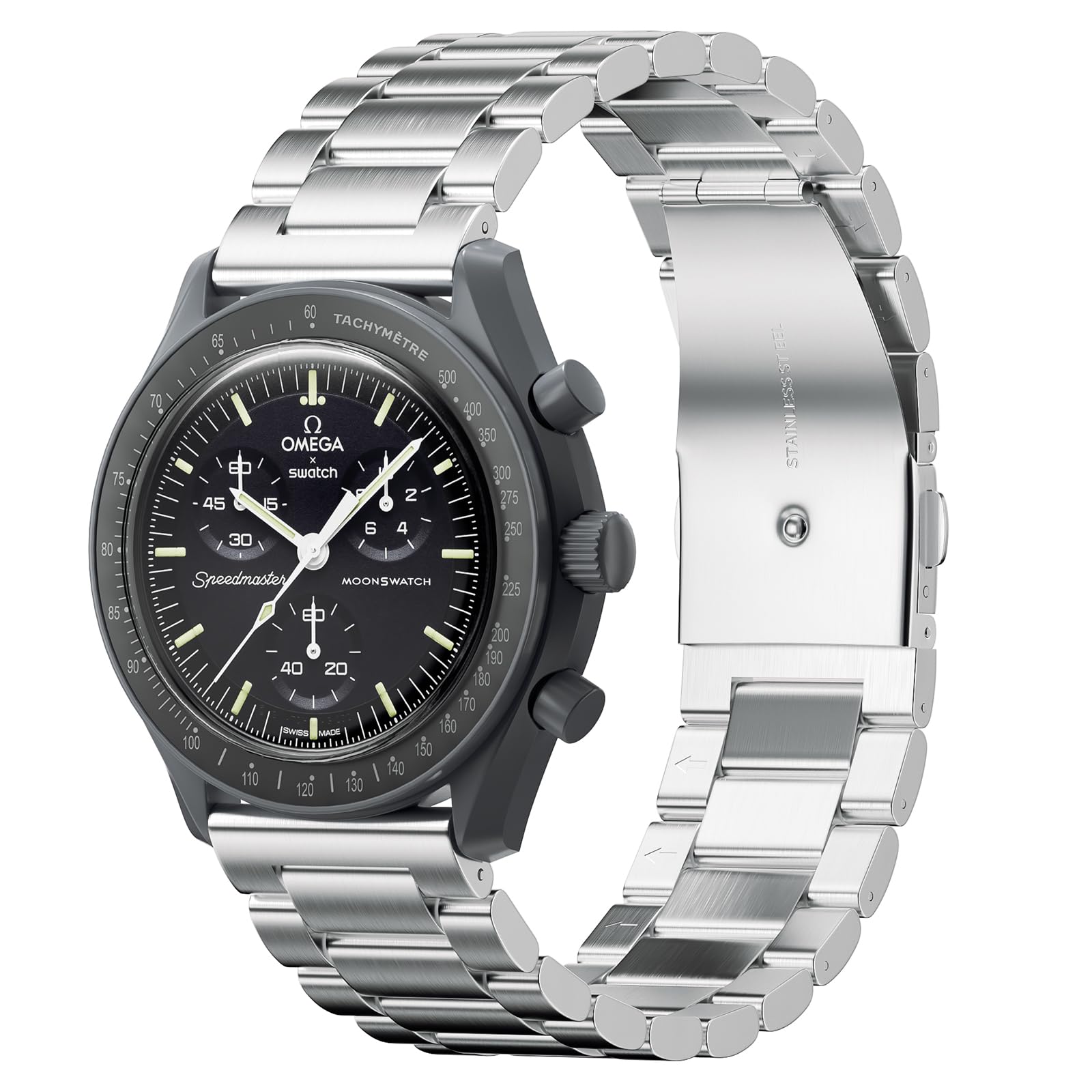 Photo 1 of Bands for Moonswatch Watch,Metal Strap Compatible with Omega X Swatch Moonswatch Speedmaster Etc 20mm Watch,Quickly Release Swatch Omega Moonswatch Stainless Replacement Band (Silver)