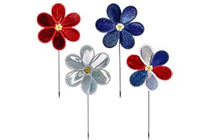 HADEEONG 4PCS Garden Wind Spinners for Kids Outdoor, American Flag Color Lawn Yard Decorative Pinwheel Colorful Whirligigs Windmill for Outdoor Decor (Colorful-1)