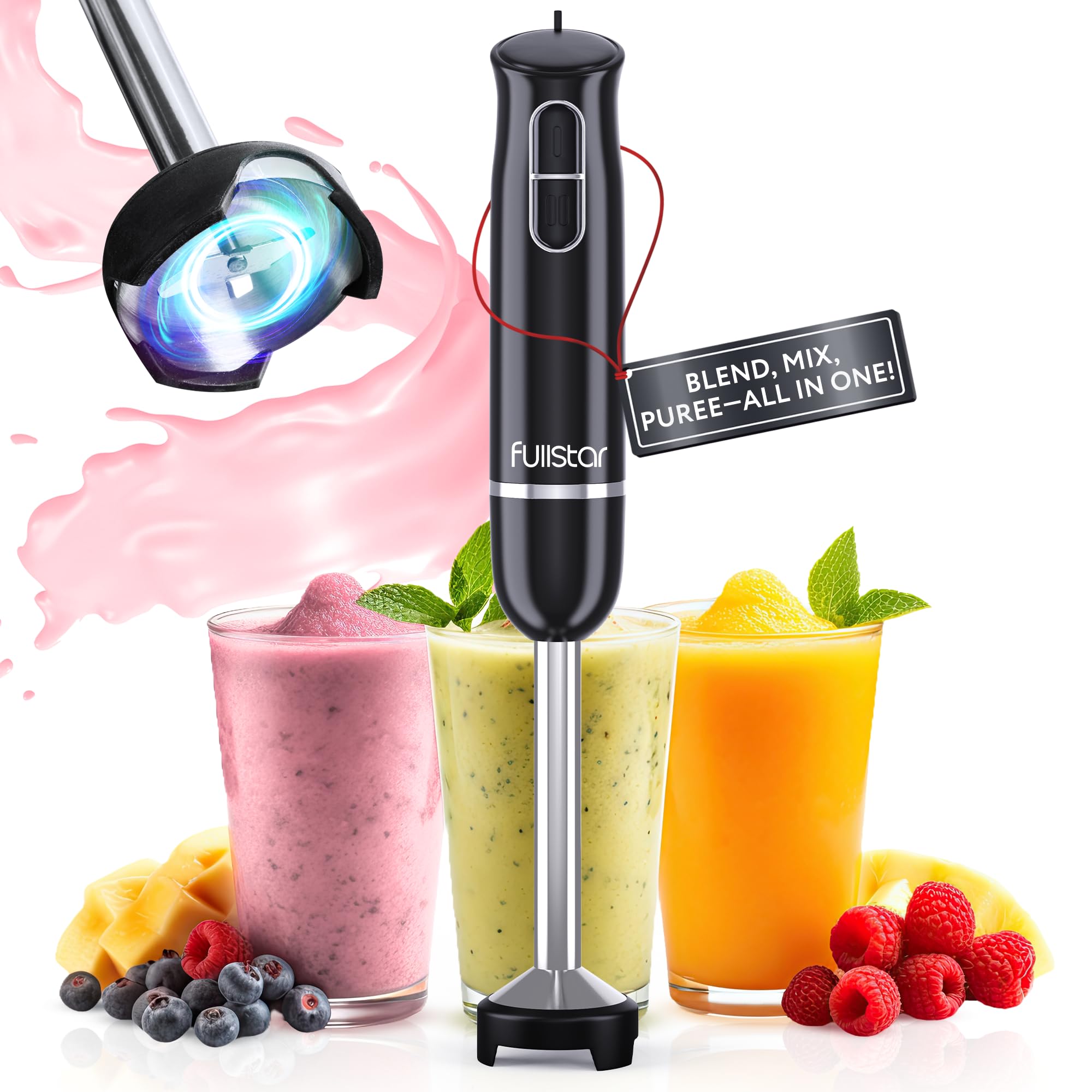 Photo 1 of Fullstar Immersion Blender Handheld - 300W Hand Blender Stick with Pan Protector, 2-Speed Emulsion Hand Blenders Immersion, Hand Mixer Electric Handheld, Stick Blender, Hand Blenders for Kitchen