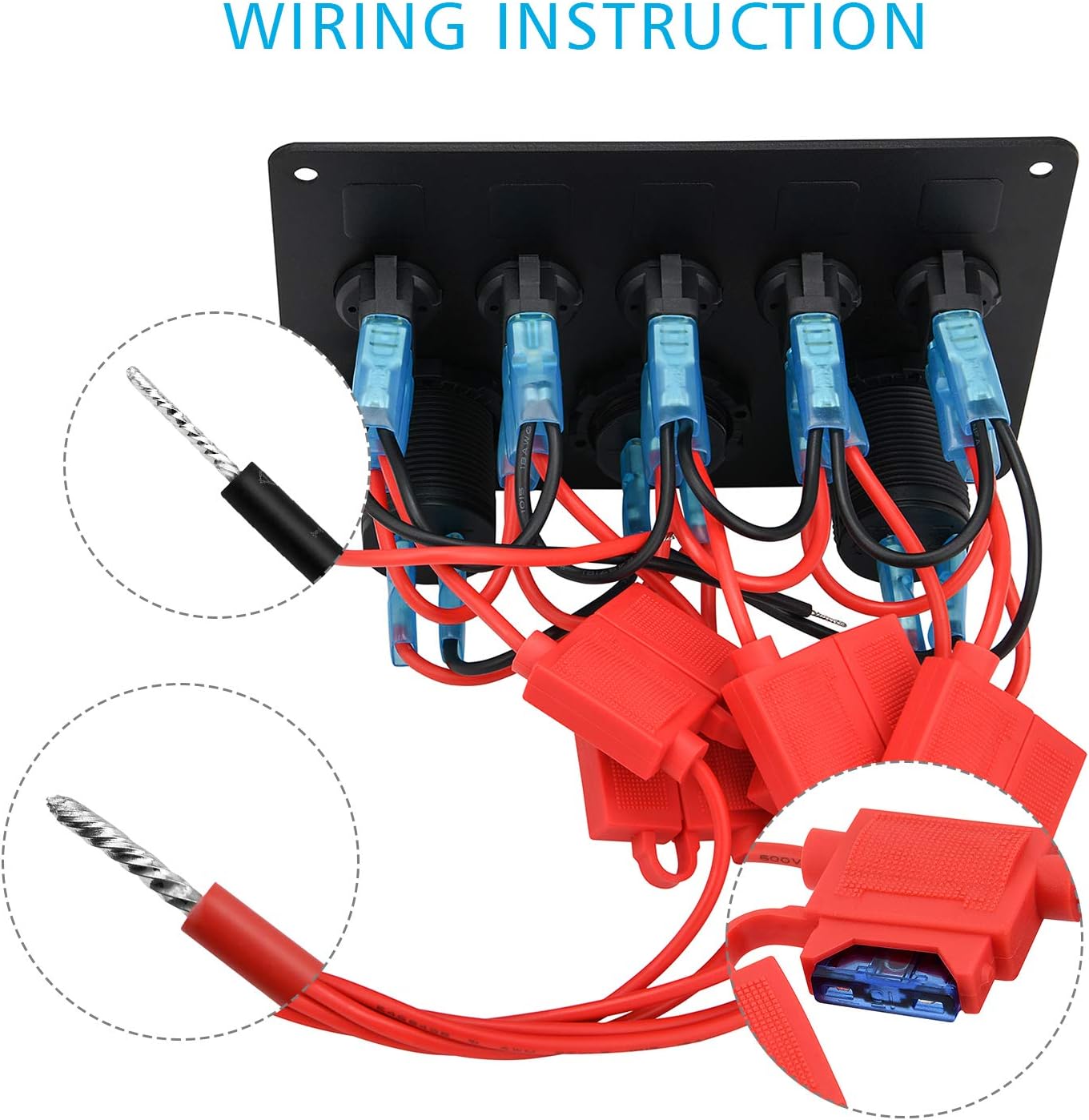 Kohree 5 Gang Rocker Switch Panel 12V Waterproof for RV Boat Car Vehicles Truck Marine, Toggle Led Switch Panel Digital Voltmeter Display Dual USB Charger Port DC: Automotive