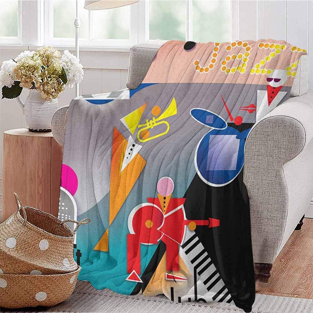 Luoiaax Music Children's Blanket Band of Stick Figures Performing on an Abstract Piano Jazz Club with Notes Background Lightweight Soft Warm and Comfortable W70 x L84 Inch Multicolor