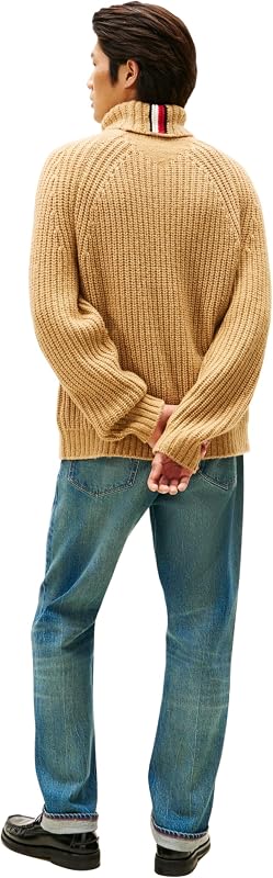 Camisola de malha de gola rolante com costela robusta, bege (camelo intemporal), XXL
