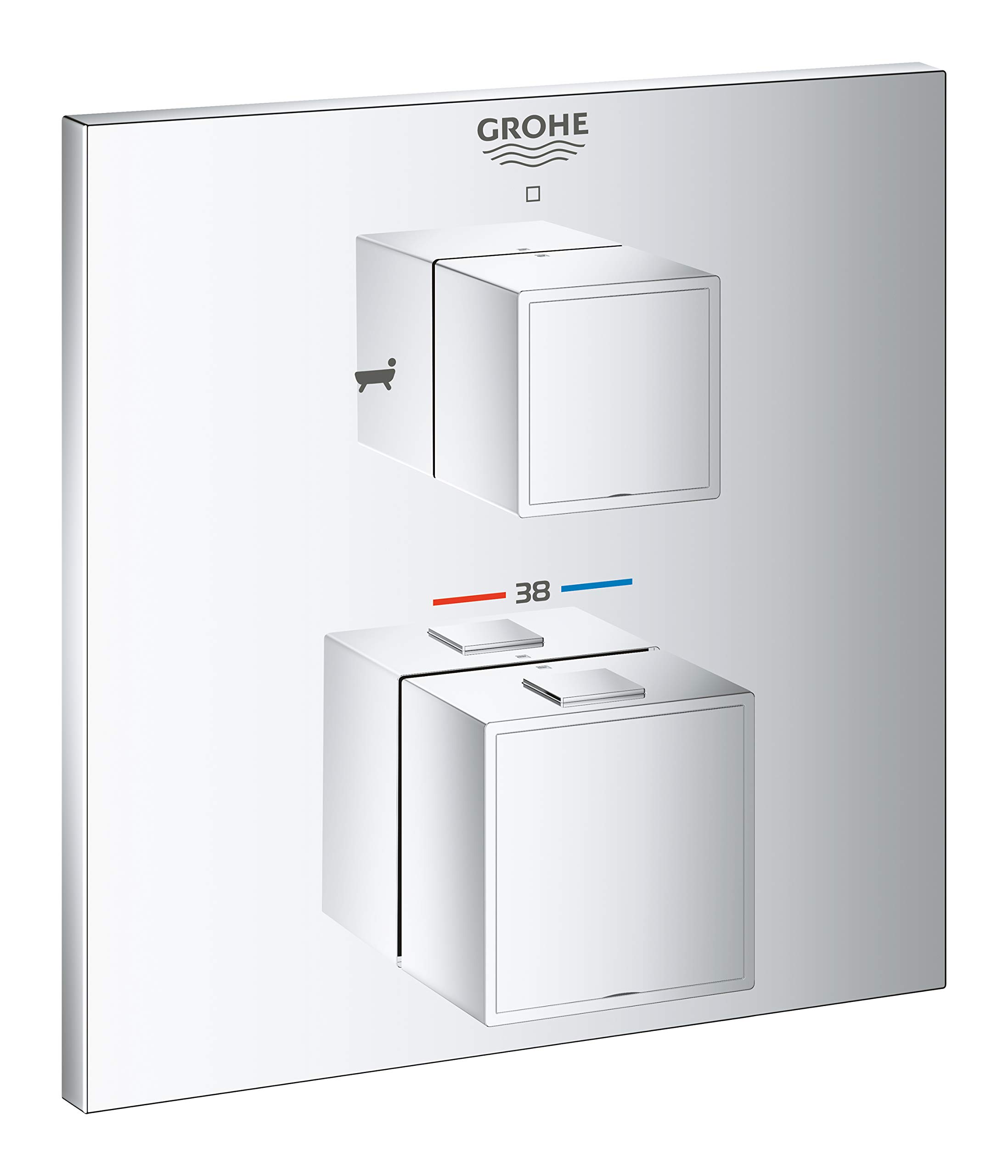 GROHE Grohtherm Cube Thermostatic Bath Mixer Trim Set to Control Shower and Bath Filling Functions, Concealed Installation, Chrome, 24155000