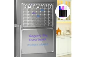 AITEE Acrylic Magnetic Dry Erase Board and Calendar for Fridge, Clear Set of 2 Dry Erase Board Calendar for Refrigerator Reusable Planner, Includes 6 Dry Erase Markers with 3 Colors(16"x12"Inches)