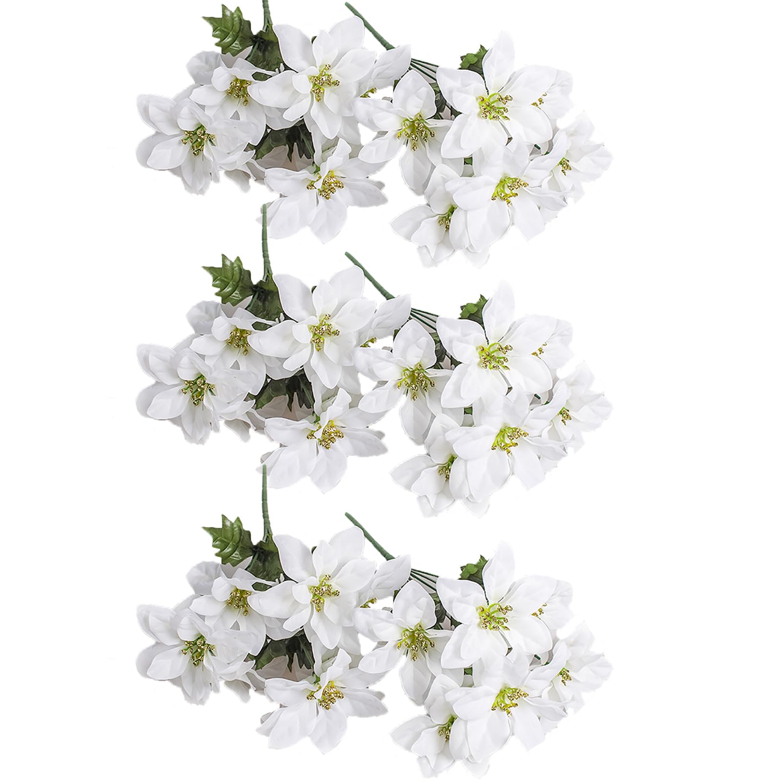 YIJOY Artificial Poinsettia Bushes, 4 Pack 7 Heads Silk Fabric Christmas White Poinsettia Bouquet Fake Poinsettias for Xmas, 35cm/13.8in