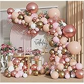Rose Gold Balloon Garland Kit, Nude Pastel Pink Metallic Gold Matte White Balloons Gold and Rose Gold Confetti Balloons for Valentines Day Wedding Bridal Shower Party Girl Birthday Decorations