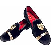 Justar Men's Velvet Penny Loafers Slip-on Dress Shoes with Gold Buckle Wedding Party Prom Shoes