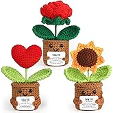 Thank You Gift Positive Crochet Flower Heart Plant Emotional Support Christmas Sunflower Inspirational Handmade Knitted Doll with Appreciation Card Motivational Present for Teacher Thanksgiving Home
