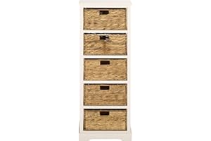 SAFAVIEH Home Collection Vedette Distressed White 5-Drawer Wicker Basket Storage Tower (Fully Assembled)