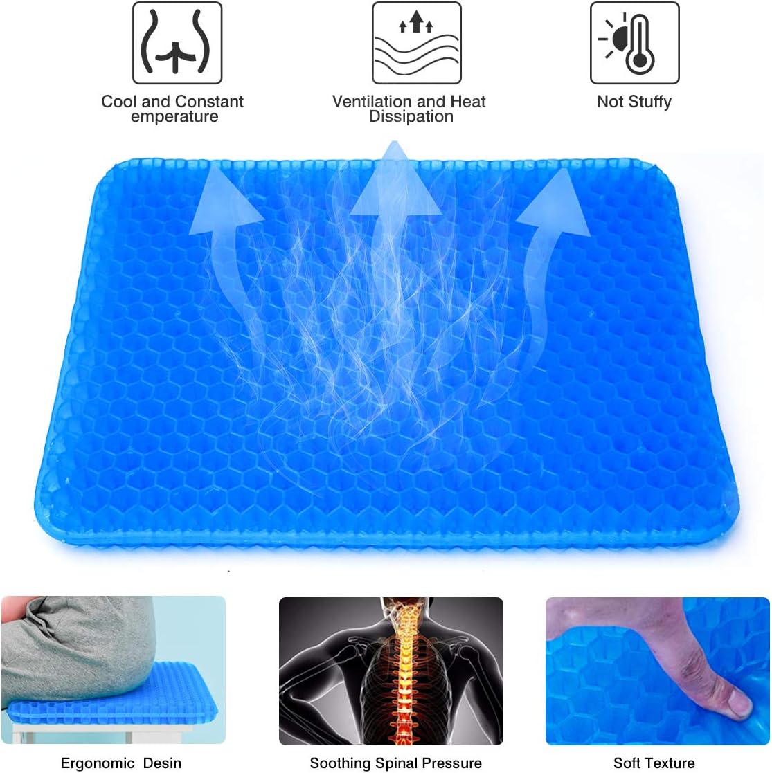 YSXHW Gel Seat Cushion Breathable with Non-Slip Cover for Pressure Relief, Double Layer Egg Gel Cushion for Pain Relief, Seat Cushion for The Car,Office,Wheelchair, Durable,Portable: Home & Kitchen