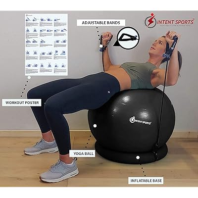 Buy Intent Sports Yoga Ball Chair Stability Ball With Inflatable Stability Base Resistance Bands Fitness Ball For Home Gym Office Improves Back Pain Posture Balance Exercise Videos 65 Cm