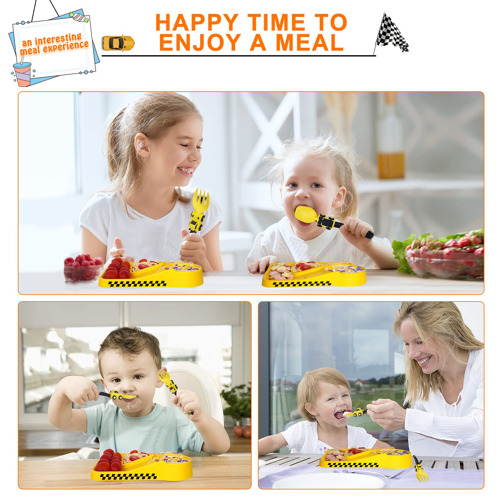 Deinyi Construction Toddler Utensils - Toddler Forks and Spoons - Kids Construction Truck Utensils - Forks and Spoons Silverware Set - Christmas Birthday Gift for 1 2 3 4 5 year old, Yellow